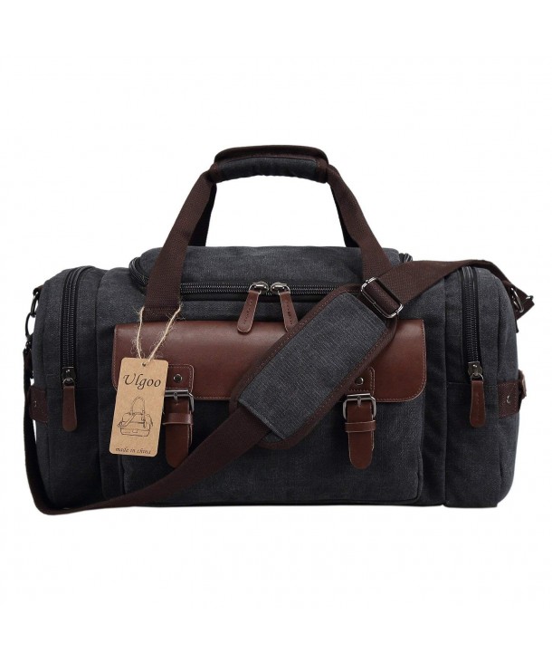 Canvas Leather Weekender/Overnight Travel Duffel Bag - Black - CH12N2EYT6Q