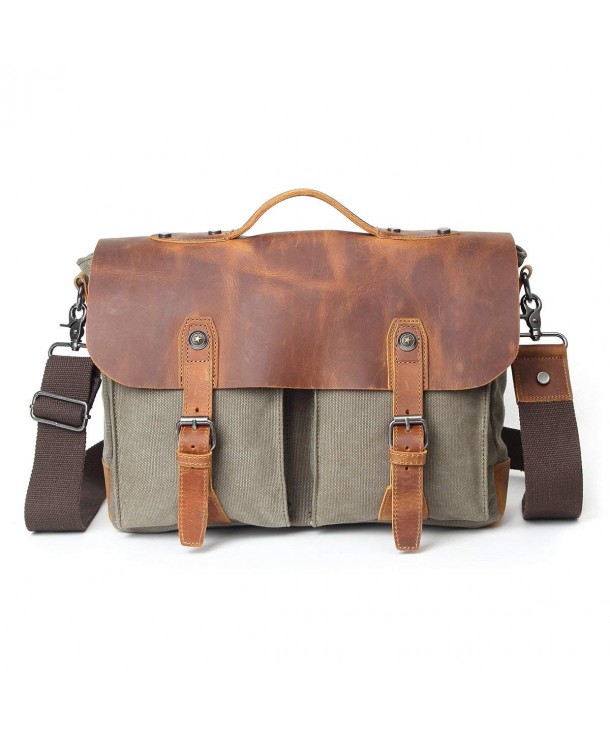 Vintage Leather Messenger Bag Canvas Shoulder School Book Bag Fit For ...