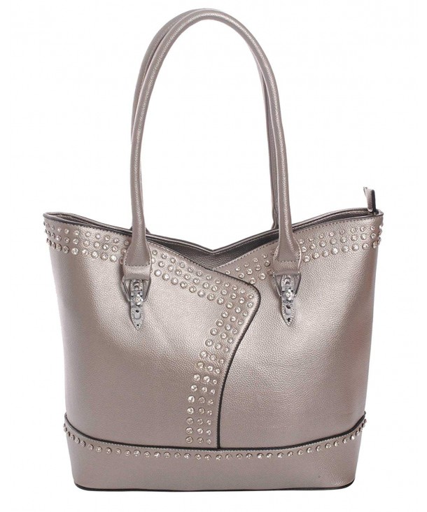 Rhinestone Leatherette Concealed Handbag Pewter