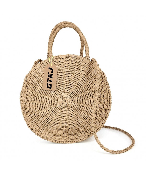 Women Straw Summer Beach Bag Handwoven Round Rattan Bag Cross Body Bag ...