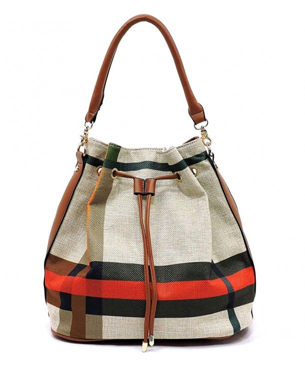 Diophy Plaid Zip top Drawstring Bucket