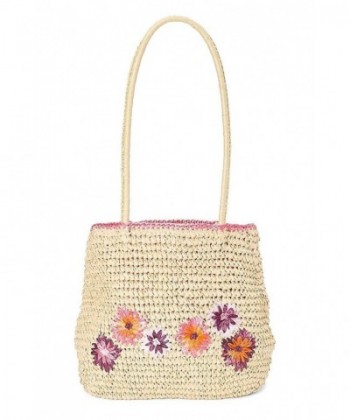 Straw Crochet Beach Handbag w/ Embroidered Flowers- Vintage Summer ...