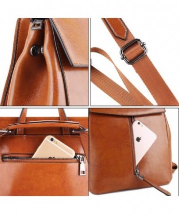 Genuine Leather Backpack Shoulder - Brown - C518E9SHR20