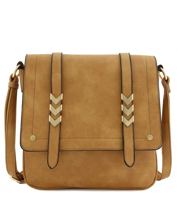 Double Compartment Large Flapover Crossbody Bag - Light Tan - C018C52G50Z