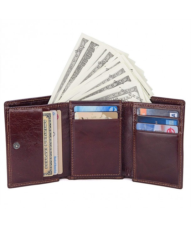 Mens Trifold Genuine Leather Wallet Vintage RFID Blocking Wallet Credit ...