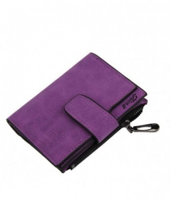 Women Leather Wallet Mini Grind Bifold Card Holder Purse - Purple ...