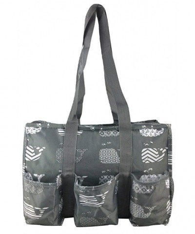 7 Pocket Tote Zipper Gray Whales