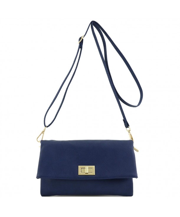 Double Compartment Turnlock Envelope Clutch Crossbody Bag - Navy ...
