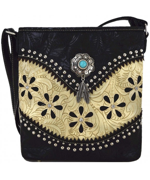 Western Style Tooled Leather Cross Body Handbags Concealed Carry Purse Women Country Single ...