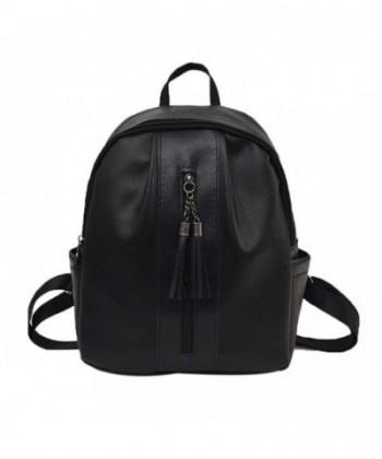 Women Backpack-Women'S Leather Backpack With Tassel Black Shoulderbags ...