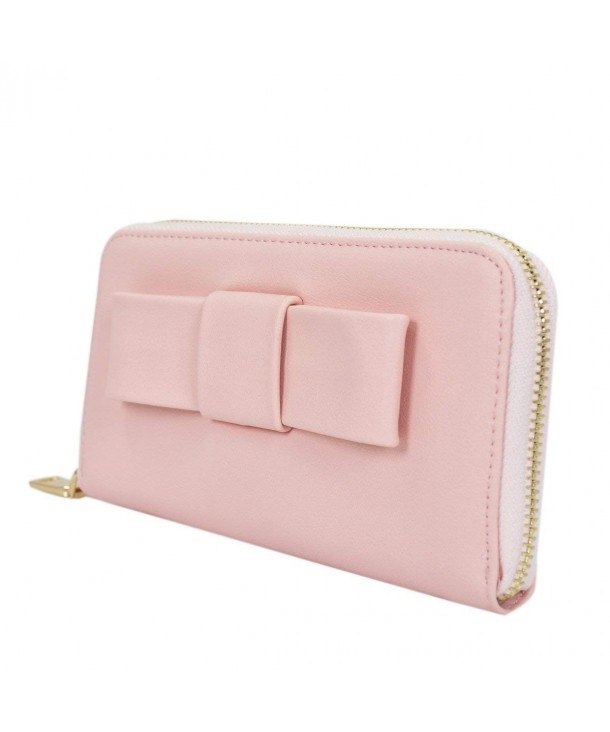 Women&#39;s Bow Front PU Leather Zip Around Wallet - Different Colors - Pink - CC122505XJ7