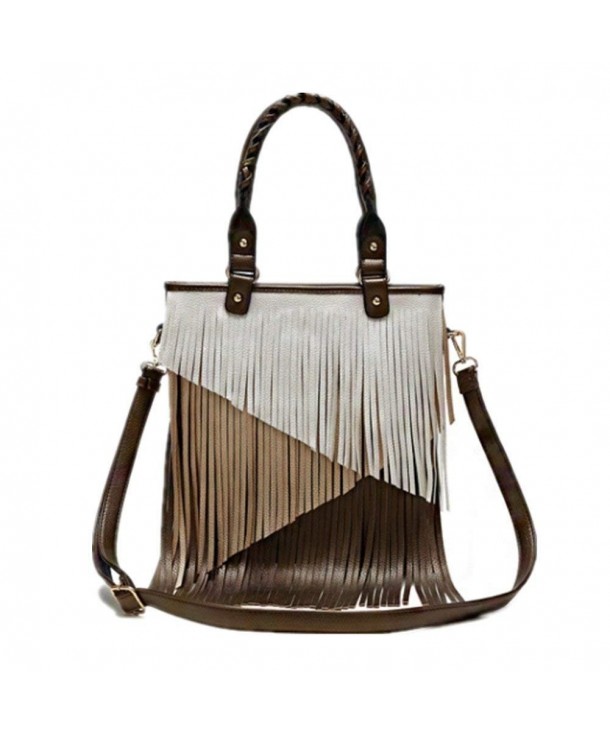 Multi Tones Two Layer Fringe Women's Tote Handbag with Crossbody Strap ...