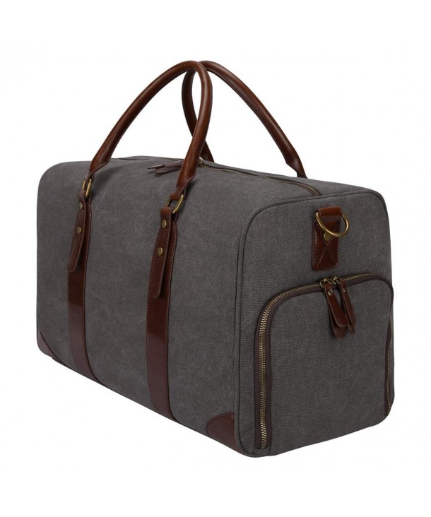 S-ZONE Canvas PU Leather Trim Travel Duffel Shoulder Handbag Weekender ...