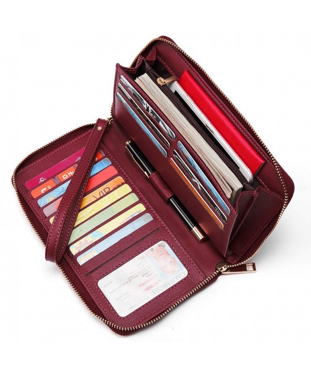 Women Wallet Large Leather Wristlet Clutch Card Holder Organizer Ladies Travel Purse - 5-wine ...