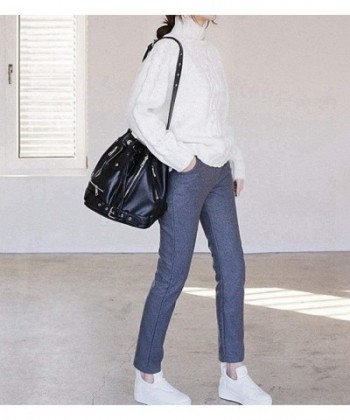 Retro Women's Fashion Casual Leather Tote Handbag Drawstring Shoulder ...