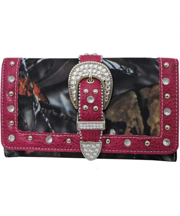 WESTERN BELT BUCKLE CAMO CAMOUFLAGE WITH RHINESTONES WOMEN WALLET-PINK - CG11D0D2PQ3