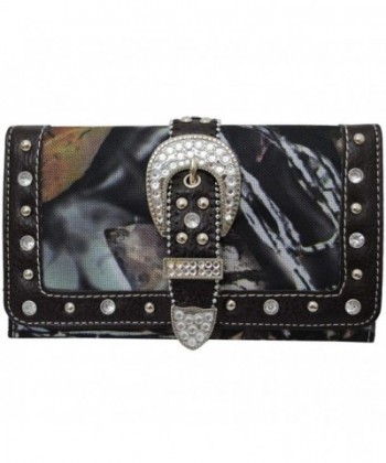 WESTERN BUCKLE CAMOUFLAGE RHINESTONES WALLET BROWN