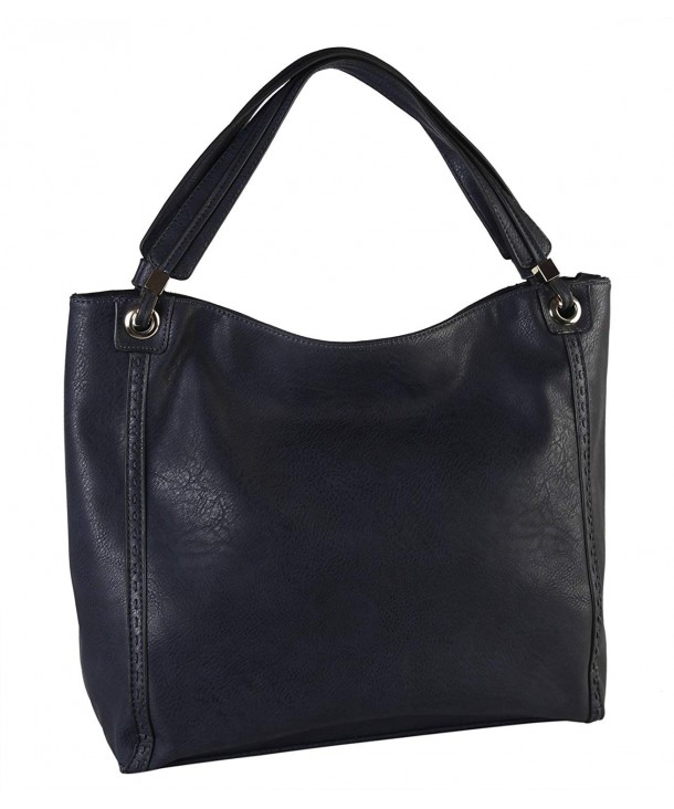 Rimen Leather Accented Handbag SD 3619 - Navy Blue - CE12MX4TBD9