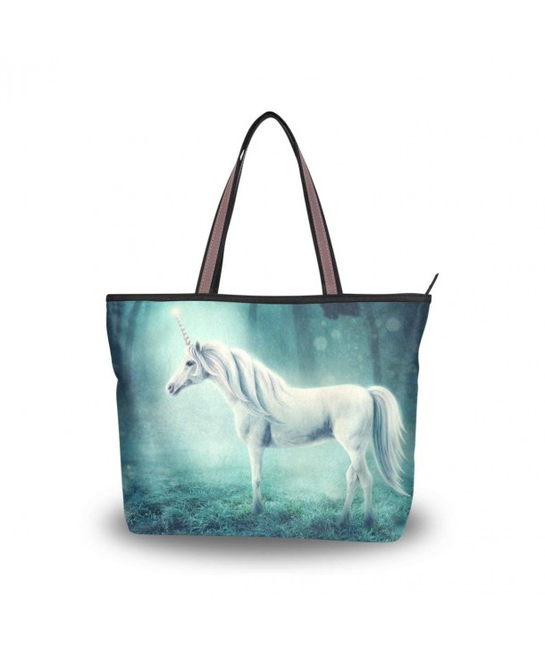 Women Large Tote Top Handle Shoulder Bags Unicorn Forest Patern Ladies ...