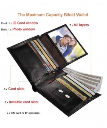 Bifold Wallet- Mens Genuine Leather RFID Blocking Wallet with ID Window ...