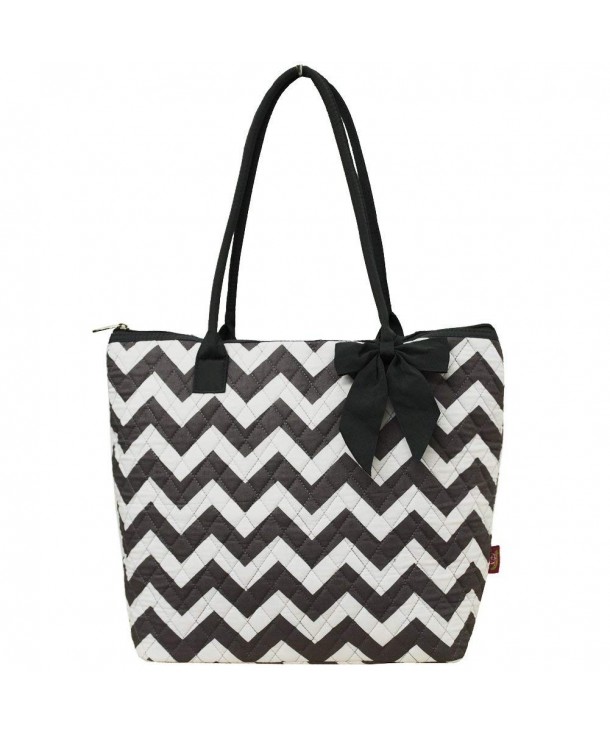 Quilted White & Grey Chevron Print Shopping Tote Bag - Grey - CB11HQ6UNC3